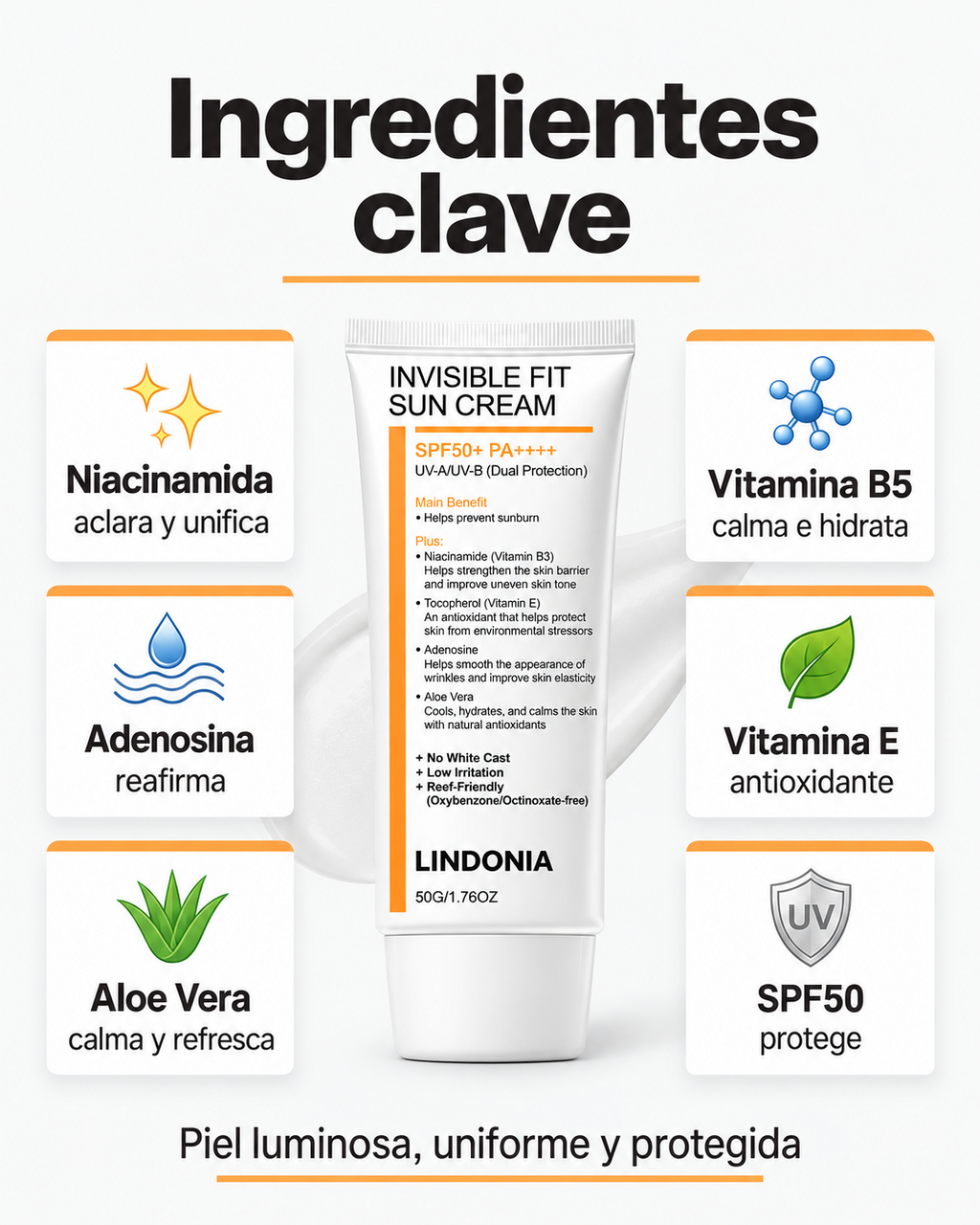 Lindonia® Bloqueador LINDONIA Glow Coreano SPF50