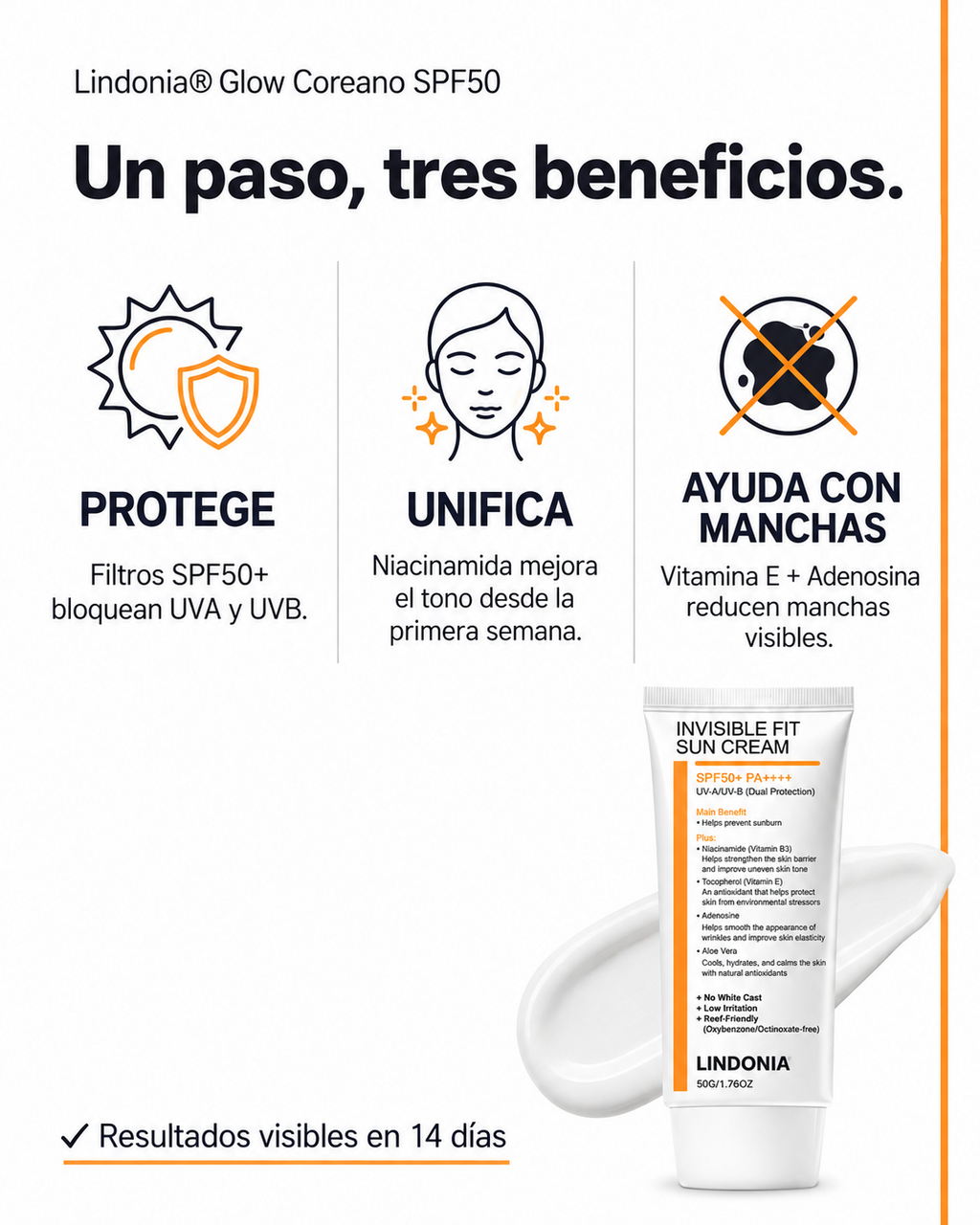Lindonia® Bloqueador LINDONIA Glow Coreano SPF50