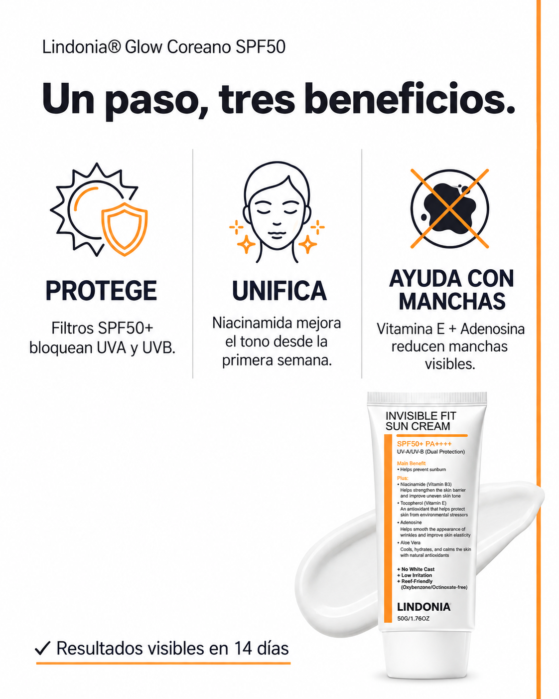 Lindonia® Bloqueador LINDONIA Glow Coreano SPF50
